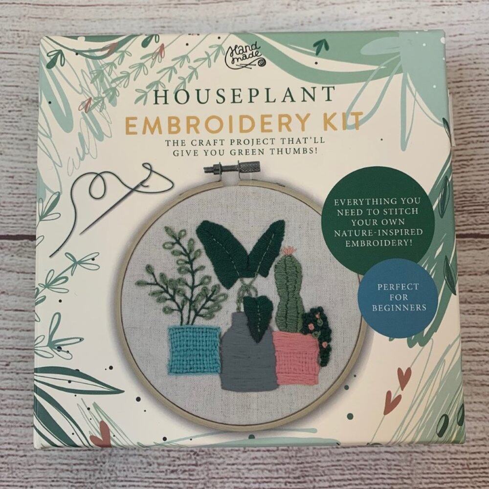 Houseplant Embroidery Kit Craft Project Includes Bamboo Hoop and Yarn 4.7"D